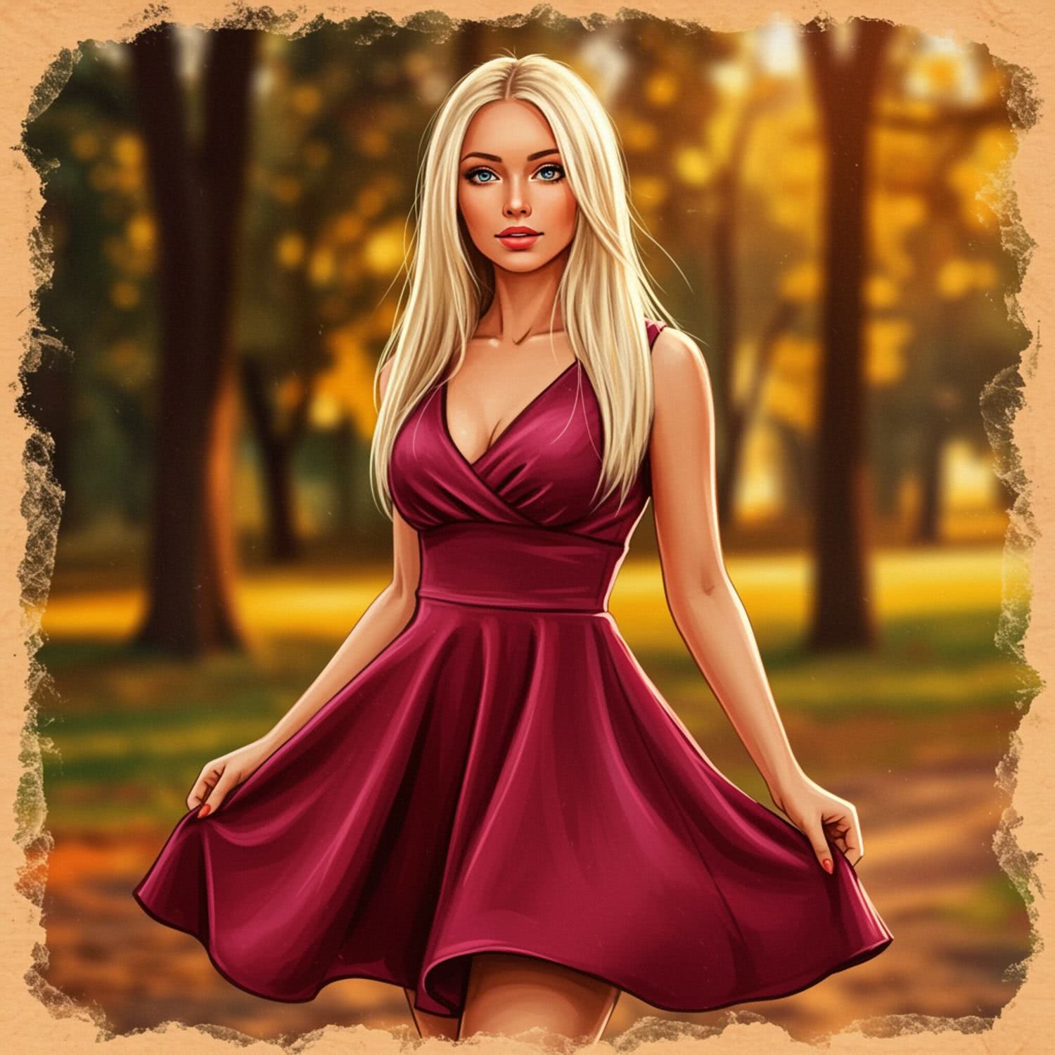 Piękna kobieta w swing dressie – opalona blondynka i energetyczna czerwień