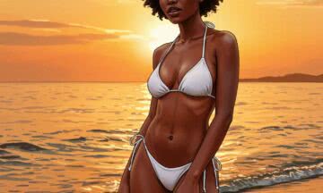 Białe bikini i zmysłowa poza – inspiracja od kobiety o afrykańskiej urodzie