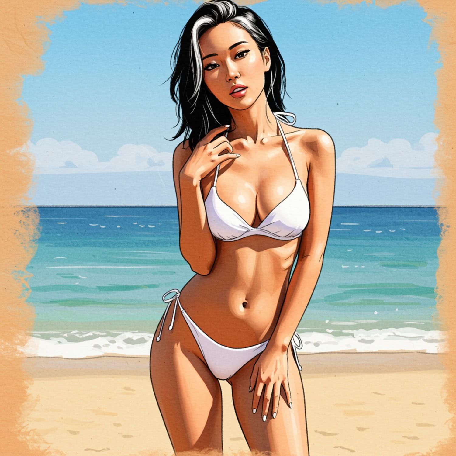 Białe bikini i uwodzicielska poza – inspiracja od azjatyckiej piękności