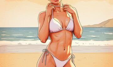 Kalifornijska ikona w białym bikini – zmysłowa poza pełna wdzięku