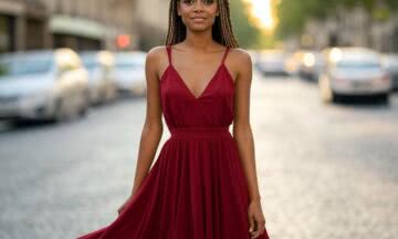 Piękna francuska modelka w swing dressie – elegancja i seksapil na luzie