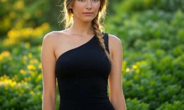 Piękna francuska modelka w czarnej sukience – elegancja i zmysłowość