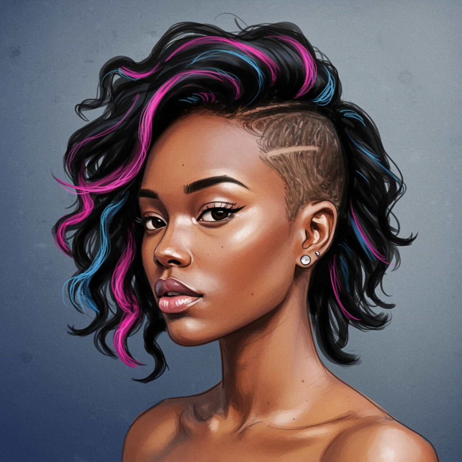 Czarne włosy z kolorowymi pasemkami i undercut – nowoczesna metamorfoza fryzury