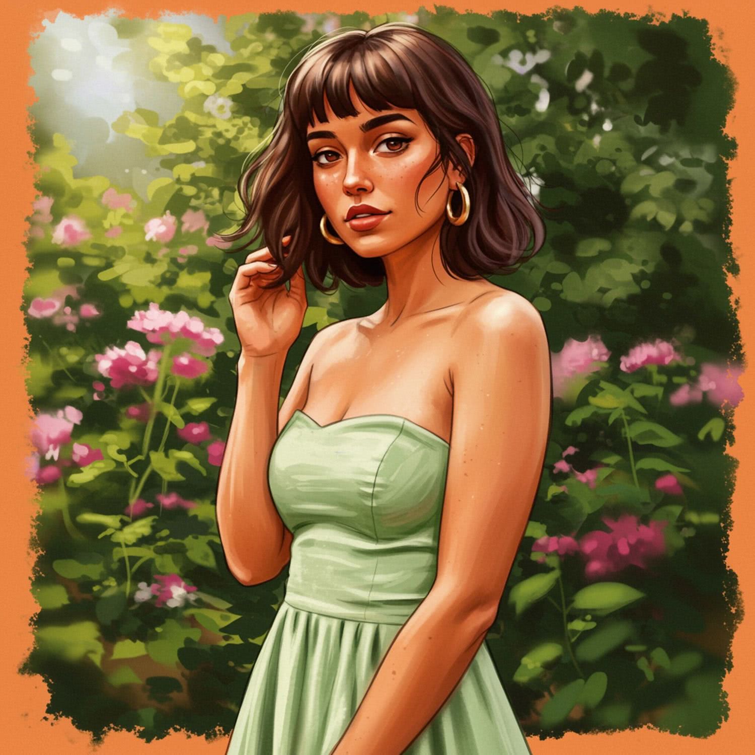 Odkryj czar opalizującej brunetki w zielonej sukience