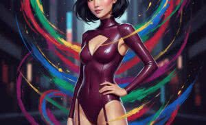 Lila w burgundowym neoprenie – azjatycka ikona zmysłowej geometrii